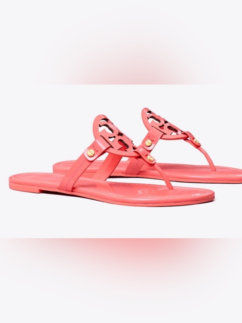 NWOT Tory Burch Miller Patent Leather Sandals in Coral Crush!
